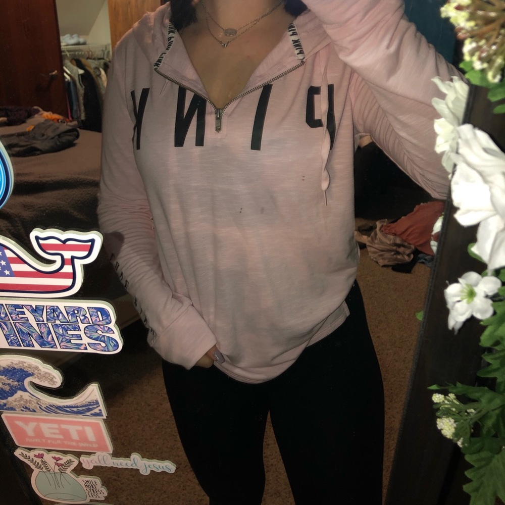 VS pink hooded half zip